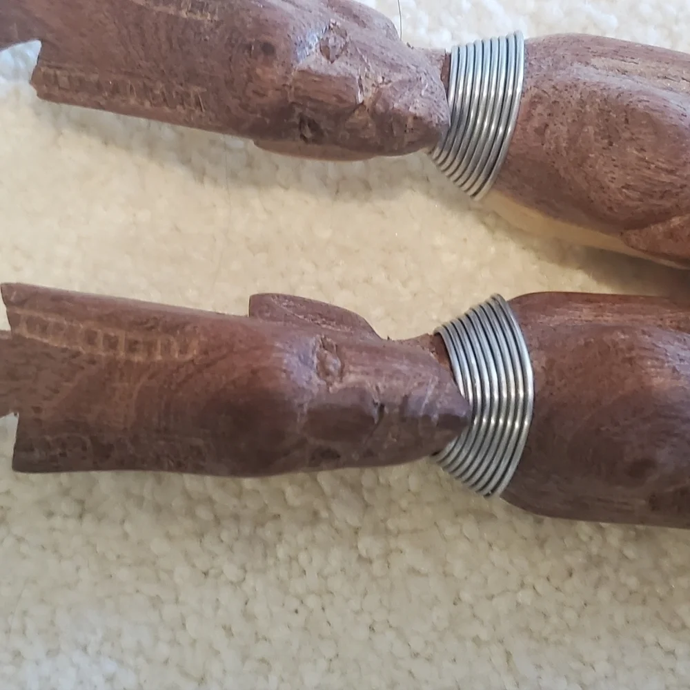 Kenya hand carved  vintage serving spoon and fork. 15 in